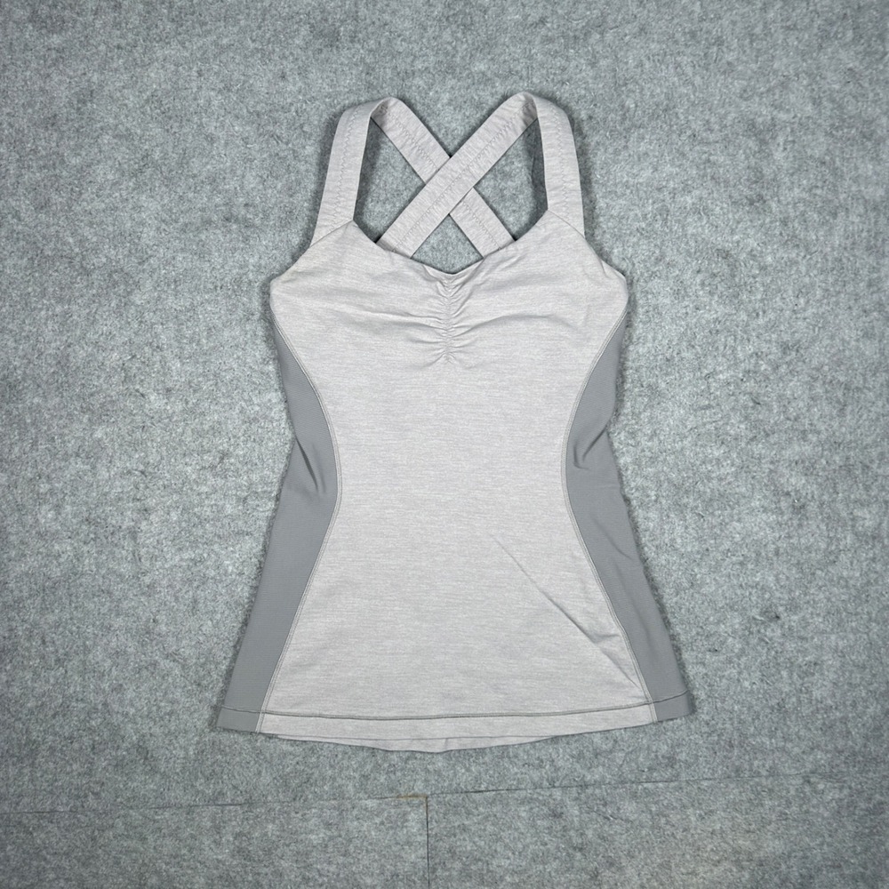 Lululemon Tank Top Women 4 Grey Pique Power Y Yoga Athletic‎ Gym Workout